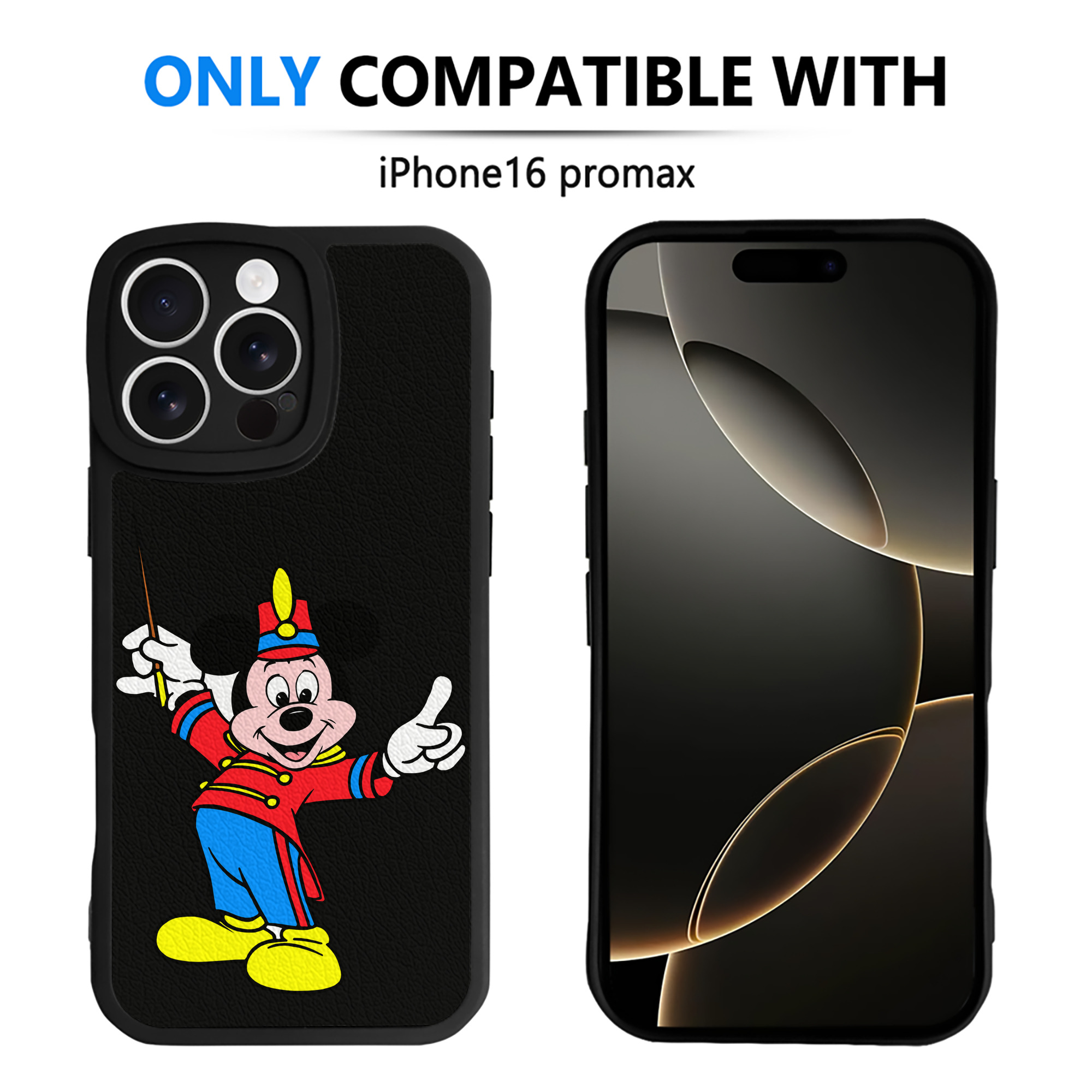 （画像用） ミッキーマウス Mickey Mouse 【iPhone 16シリーズ対応】シリコンスマホケース（レザー調） 材質：シリコン